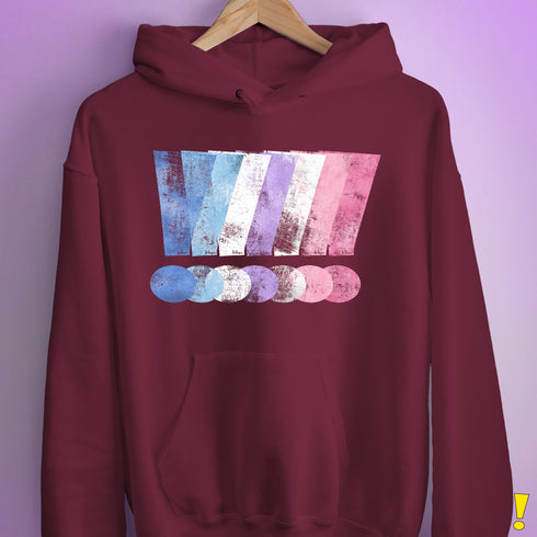 Bigender Pride Grunge Exclamation Points Hoodie - Maroon
